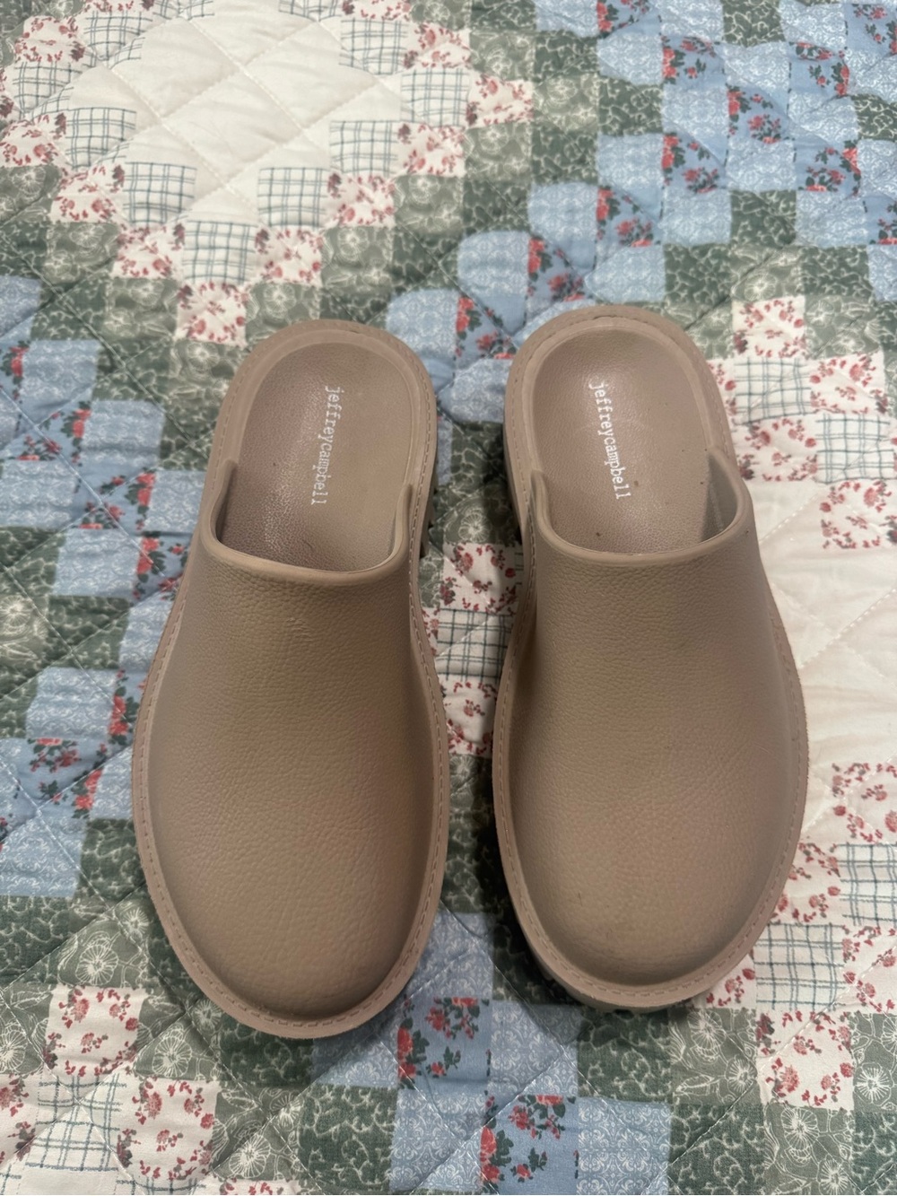Jeffrey Campbell taupe slip-on clogs